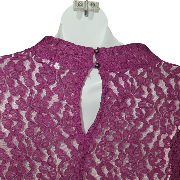 Kate & Mallory Womens 3X Lace Top Sheer Floral Magenta Overlay Romantic Feminine - Picture 5 of 10